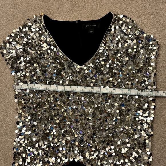 St. John Women´s Evening Silver Gold Beaded Sequin Short Sleeve Top Size P/S - Picture 12 of 13
